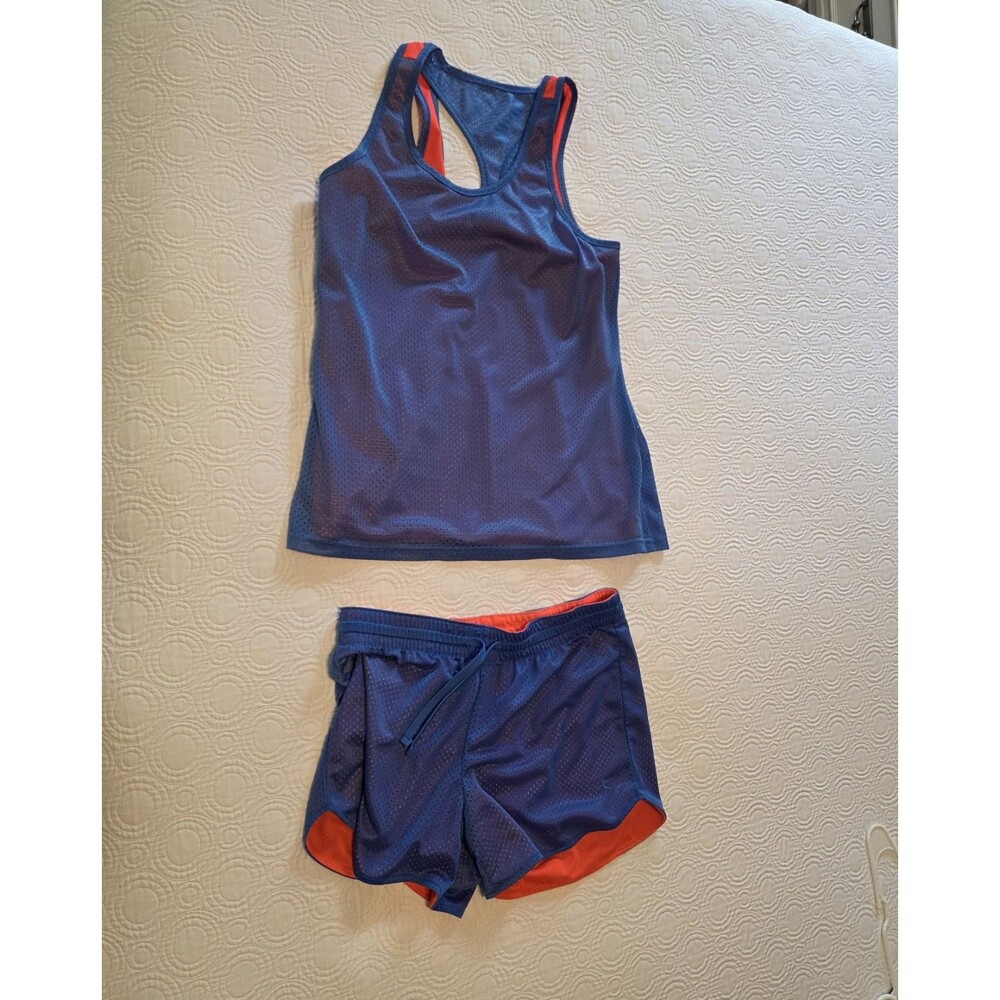 Danskin Reversible Shorts And Tank Top Womens M L Neon Orange And Blue